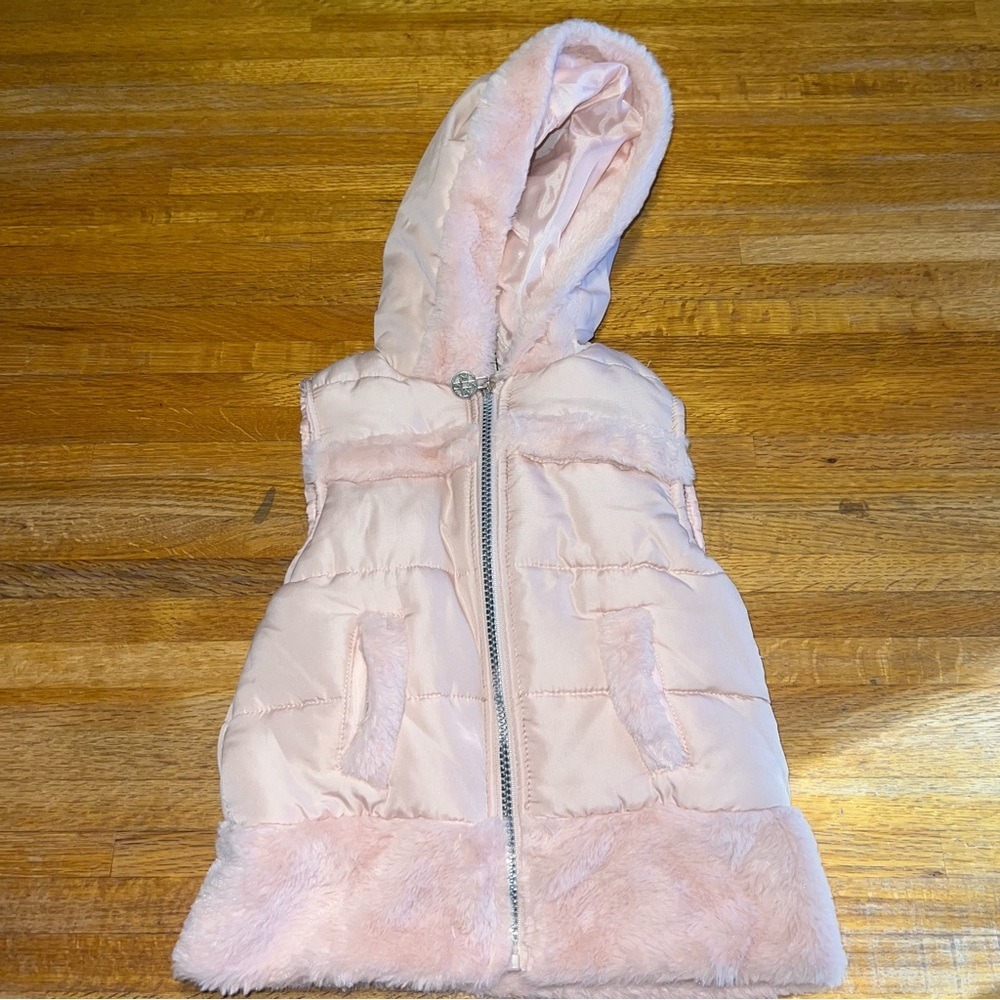 Nicole Miller New York Girl 4T Blush Pink Faux Fur Quilted Full Zip Hooded Vest